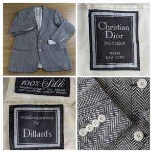 Vintage Christian Dior Silk Suit Coat 40R Harringbone Blazer Fully Lined Jacket